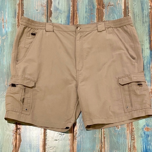 Fishing Cargo Baitcast Shorts Sz 46 World Wide Sportsman Bass Pro Shop Tan Nylon - Picture 1 of 8